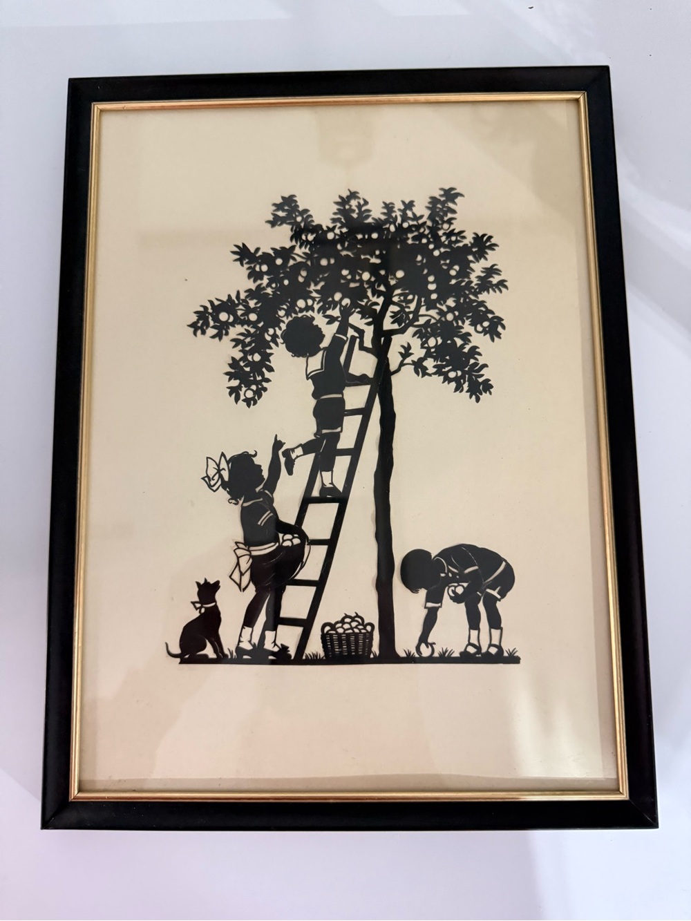 Vtg Framed 1930's Children Picking Apples Wall Decor